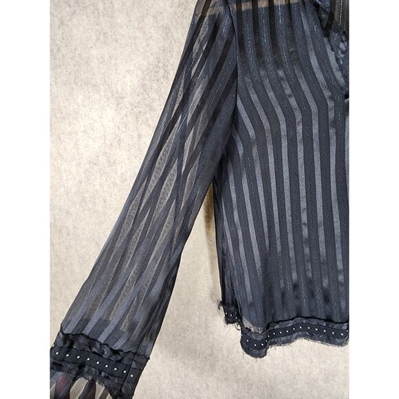 ZARA Women's Black Sheer Embellished Striped Night Out Oversized Fit SZ XS - Picture 5 of 9